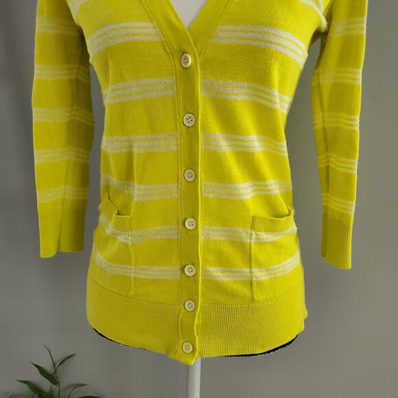 LOFT Women's Yellow Striped Pocket Cardigan Size S - Picture 3 of 10